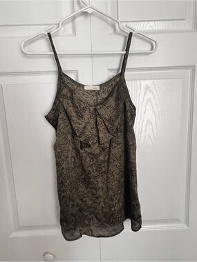 Lush Olive Patterned Satin Cami with Adjustable Straps